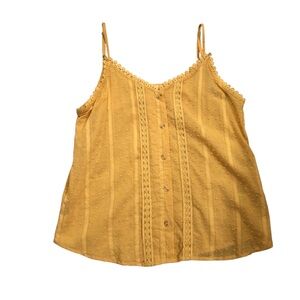 Cottagecore Yellow Button Front Cami with Lace Trim Size S Feminine